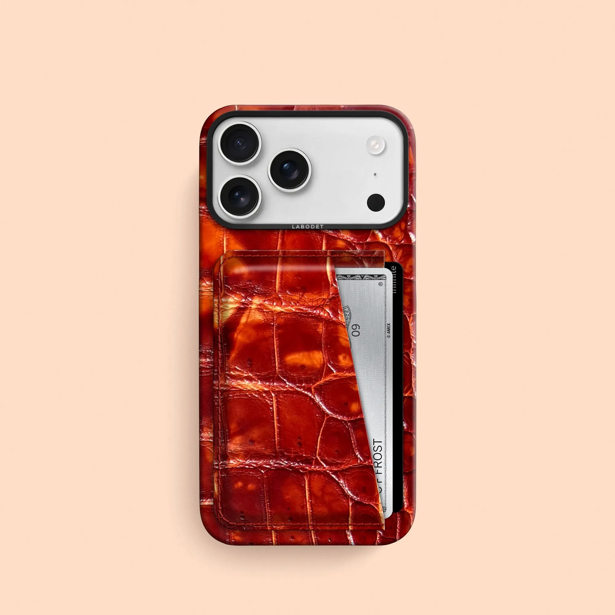 Glossy surface Refined Pattern Double Card Case 1/1 Red-Clay For iPhone 17 Pro In Alligator