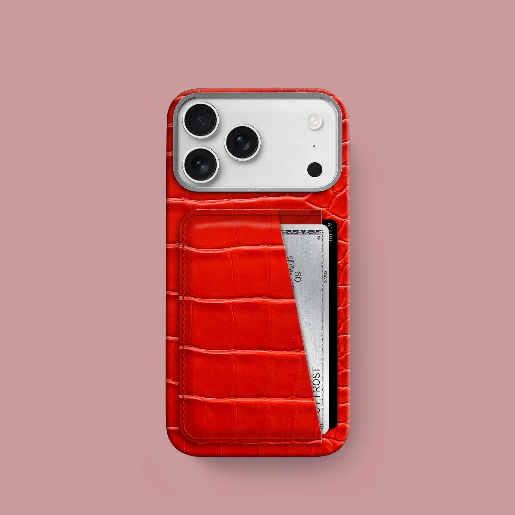 Double Card Case Deep Coral For iPhone 17 Pro In Alligator Soft Protection Edge Smooth Touch