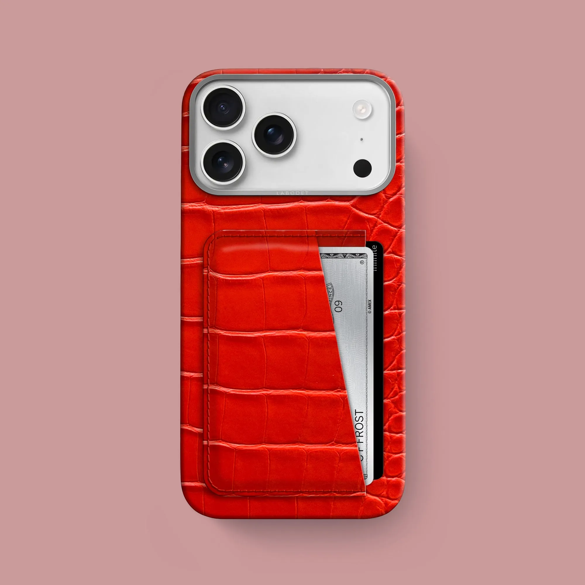 Creative Style Rugged Protection Double Card Case Deep Coral For iPhone 17 Pro Max In Alligator