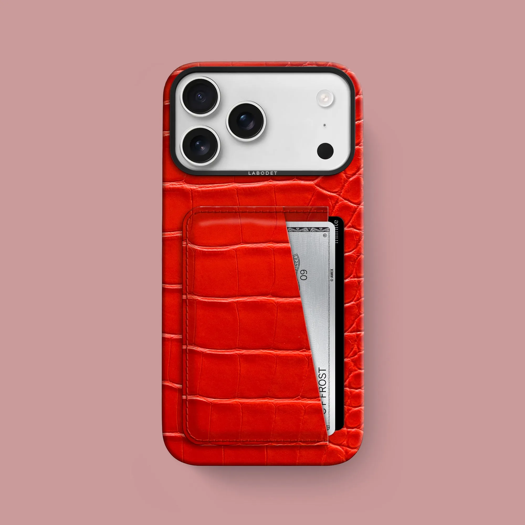 Double Card Case Deep Coral For iPhone 17 Pro Max In Alligator Rugged Grip Light Edge