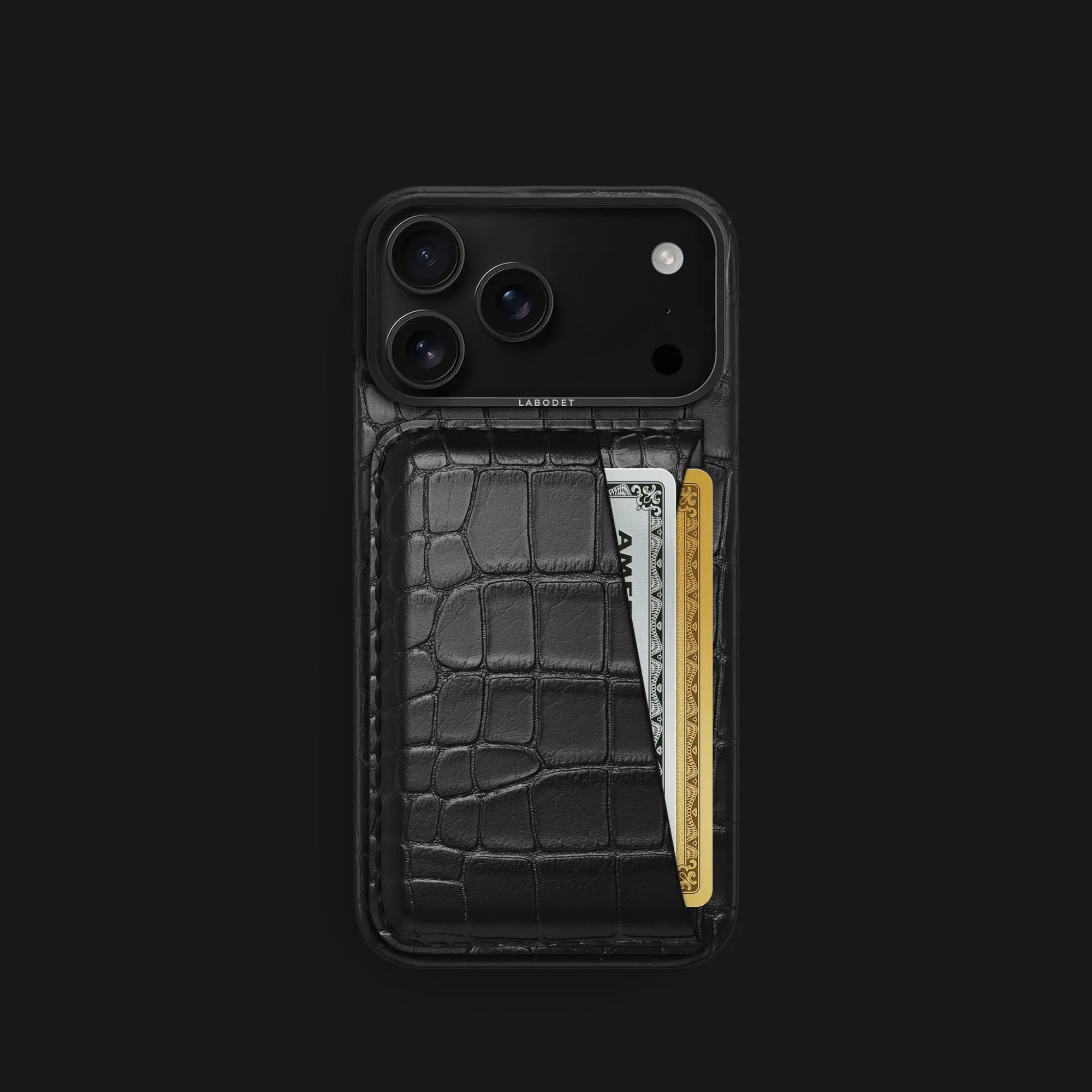 Double Card Case Edition Black For iPhone 17 Pro In Alligator Comfort Fit Hybrid Pattern Texture
