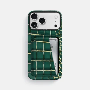 Double Card Case For iPhone 17 Pro Max In Patina Alligator clean design