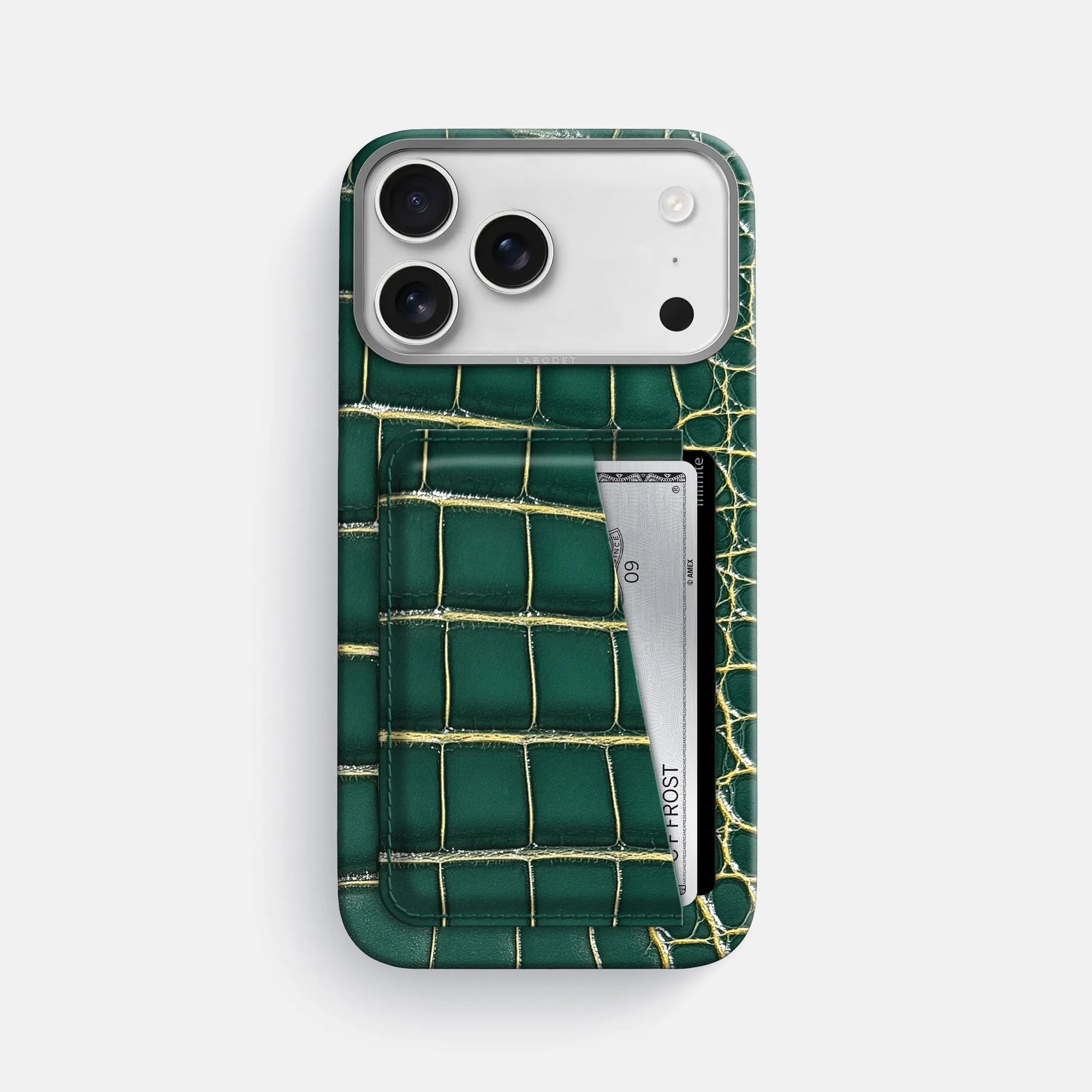 Durable Frame Modern Function Double Card Case For iPhone 17 Pro Max In Patina Alligator