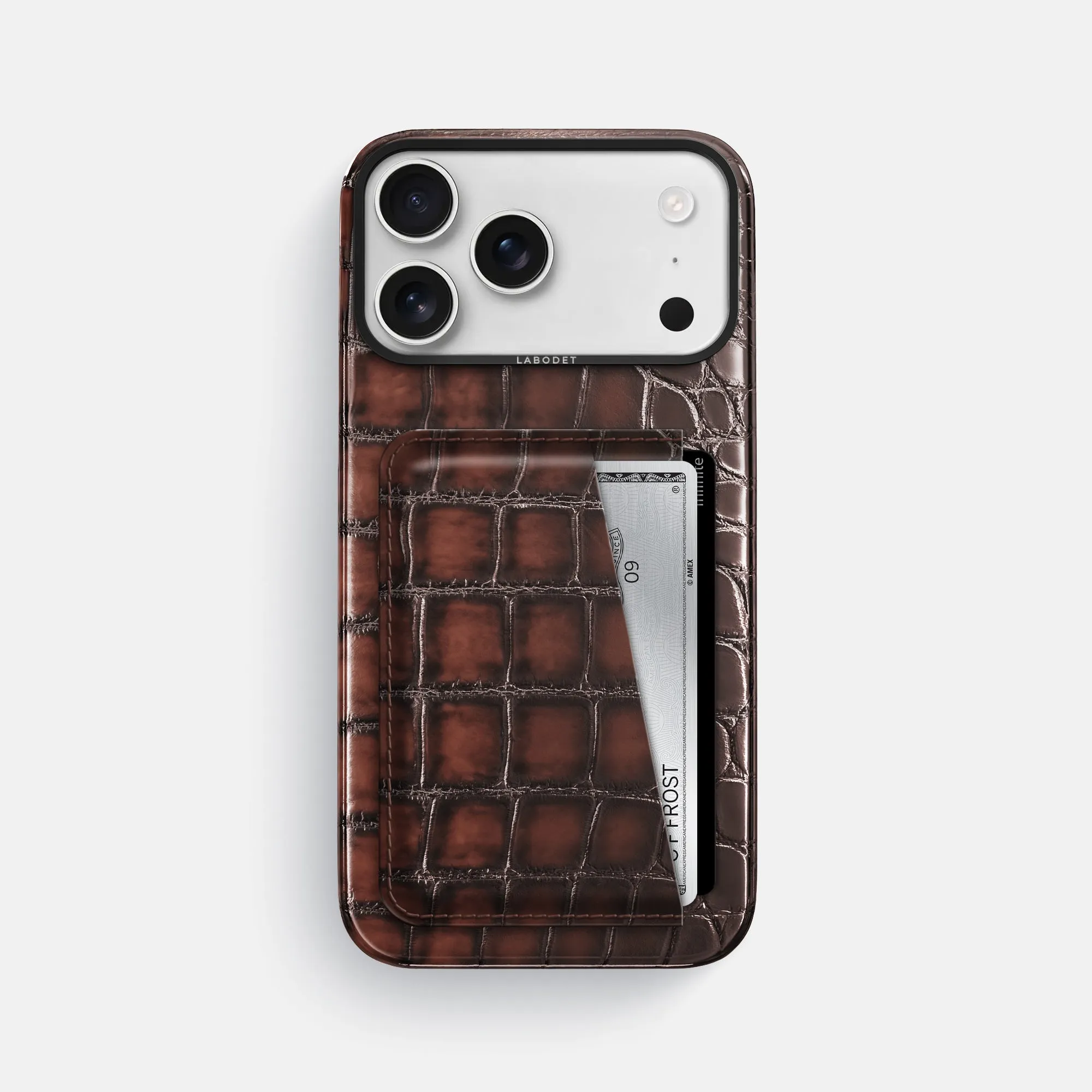 Double Card Case For iPhone 17 Pro Max In Patina Alligator Rugged Build Texture