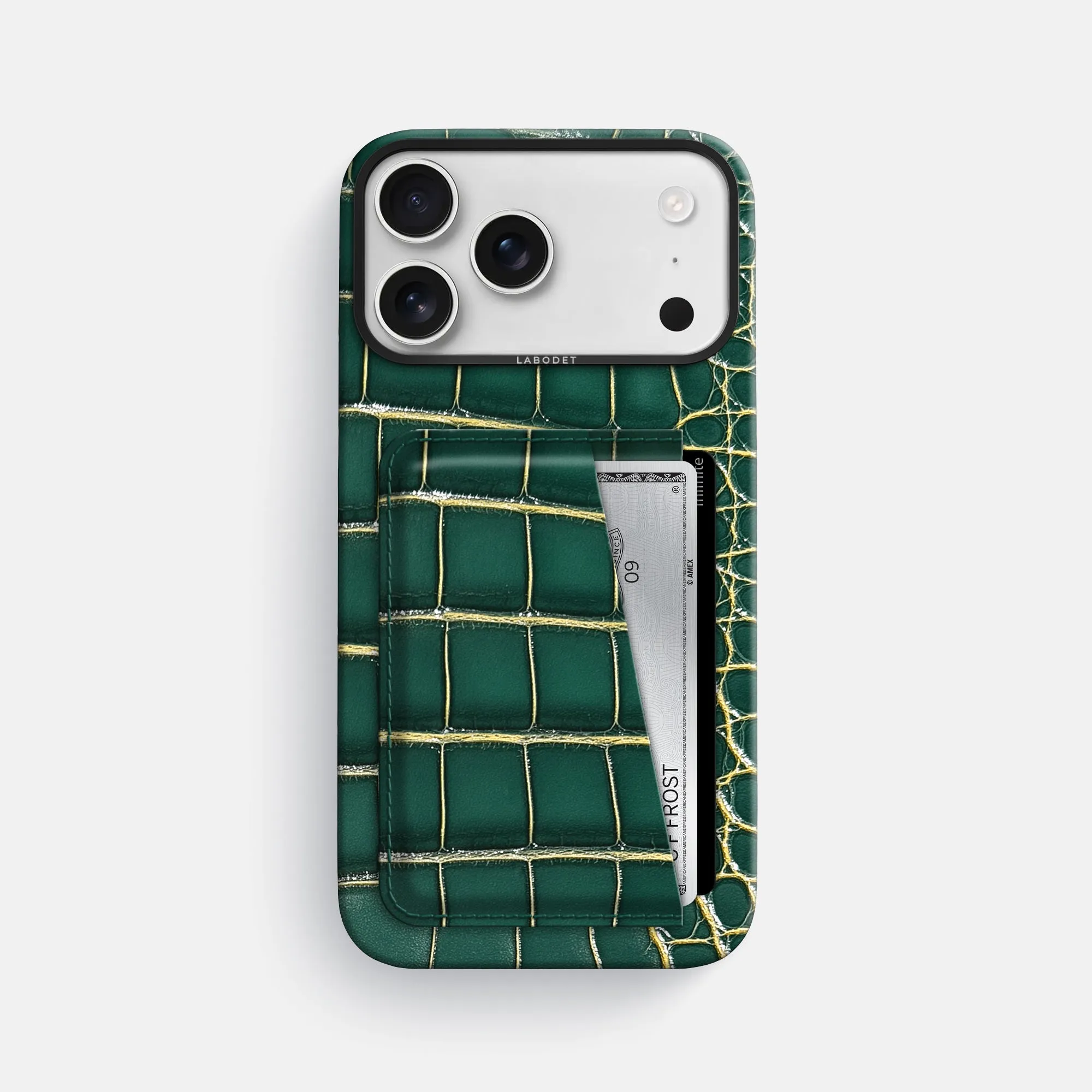 Double Card Case For iPhone 17 Pro Max In Patina Alligator clean design