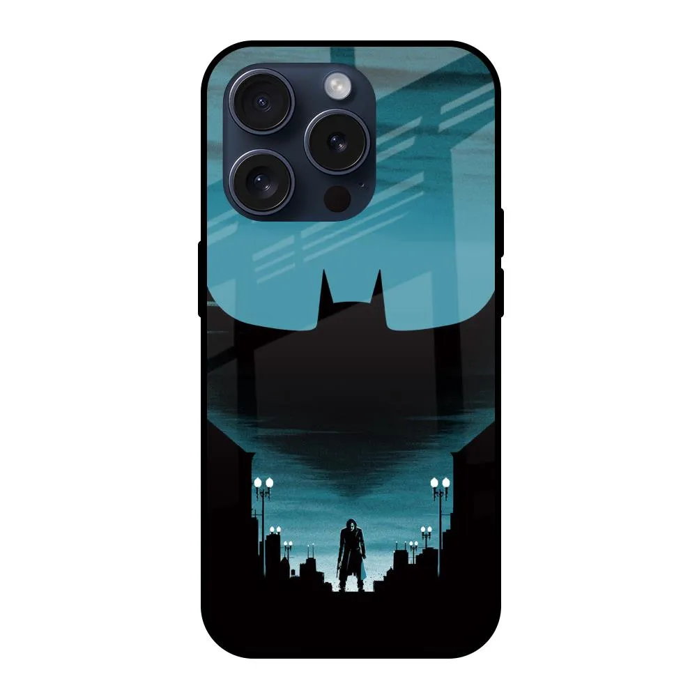 Flexible Design Protective Shell Cyan Bat Glass Case for iPhone 15 Pro