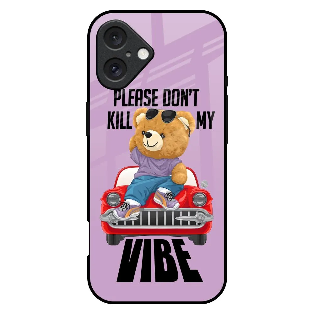 Tactile Buttons Minimal Pattern Texture Don't Kill My Vibe Glass Case for iPhone 16 Plus