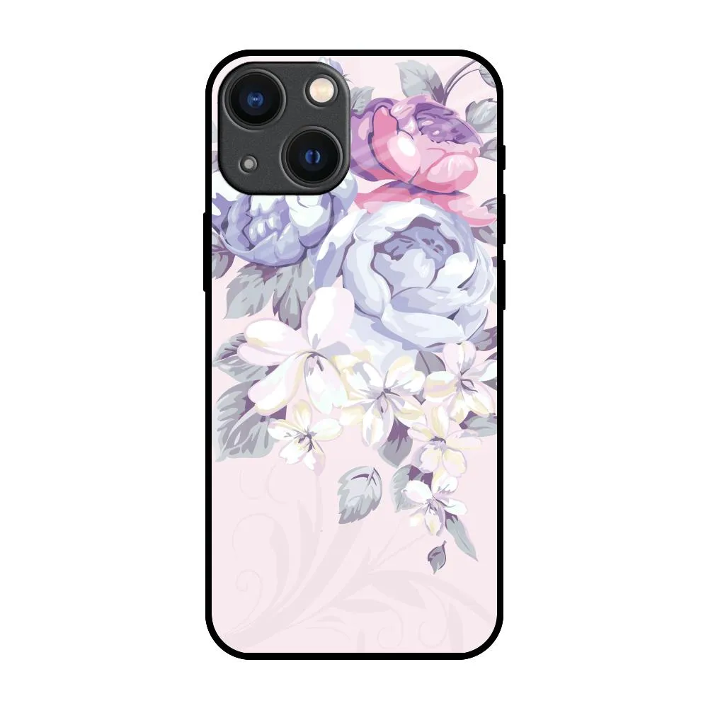 Elegant Floral Glass Case for iPhone 14 Plus Polished Layer Smooth Surface Layer