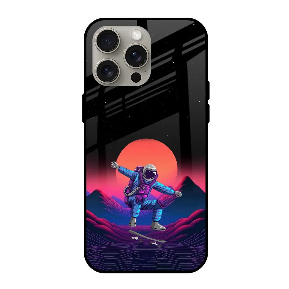 Retro Astronaut Glass Case for iPhone 15 Pro Max Matte Finish