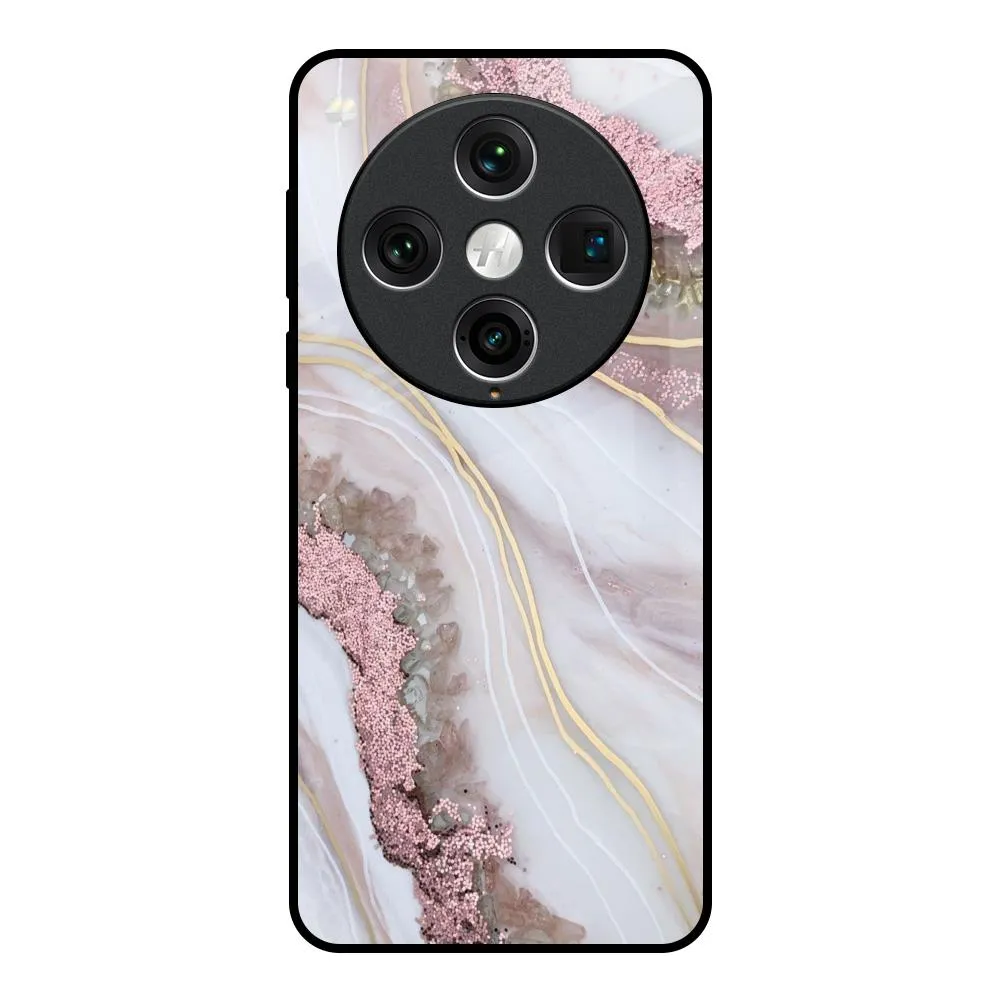 Pink & Gold Gllitter Marble Glass Case for Oppo Find x8 Pro Casual Design Compact Grip