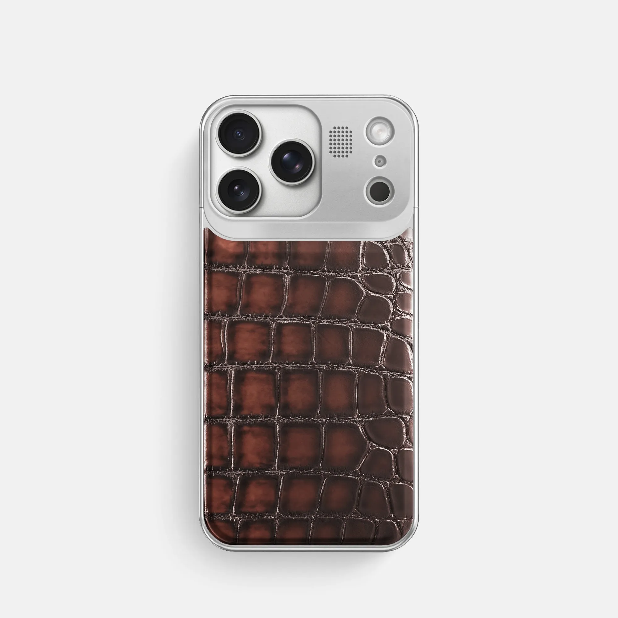 Rugged Texture Design Metal Case For iPhone 17 Pro In Patina Alligator