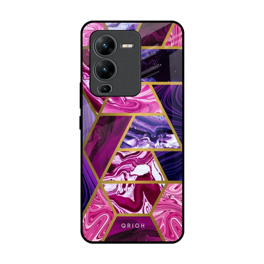 Electroplated Geometric Marble Glass Case for Vivo V25 Pro Creative Style