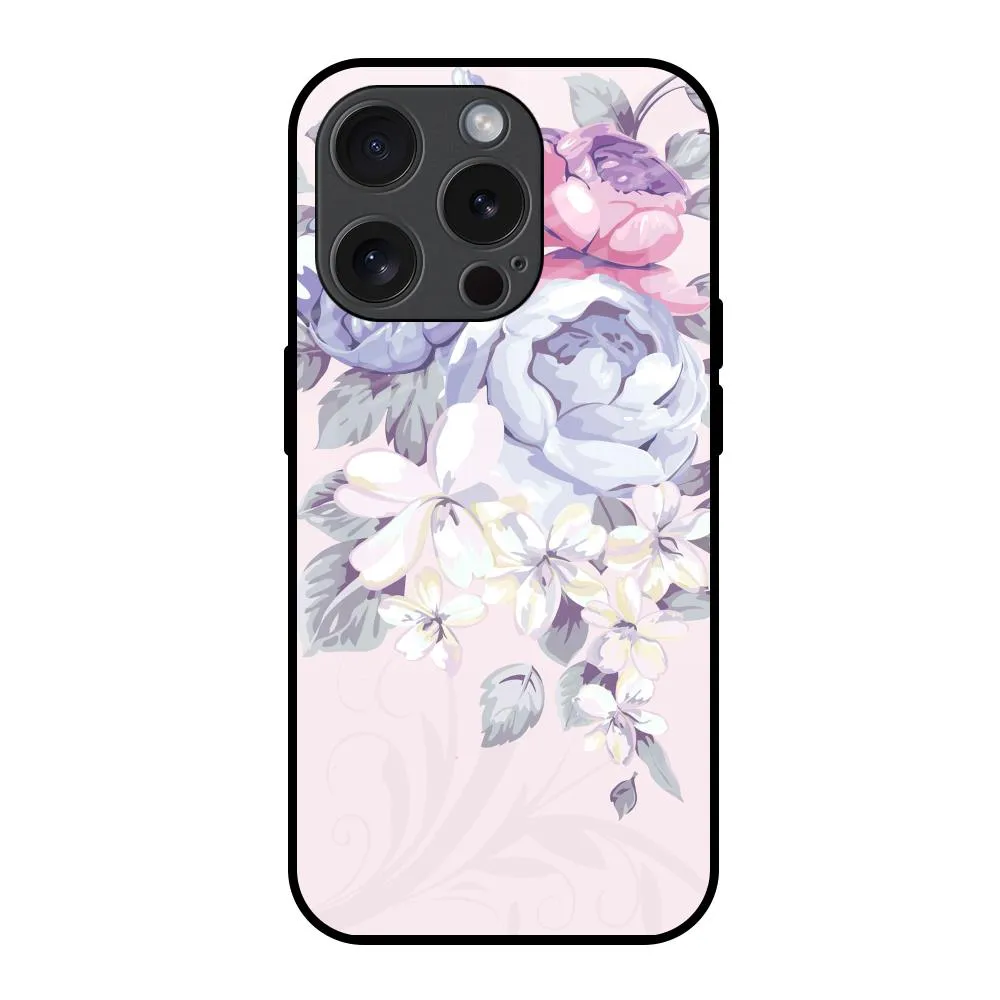 High-End Detail Elegant Floral Glass Case for iPhone 15 Pro