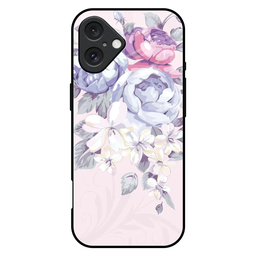 Durable Edge Layer Elegant Floral Glass Case for iPhone 16 Plus
