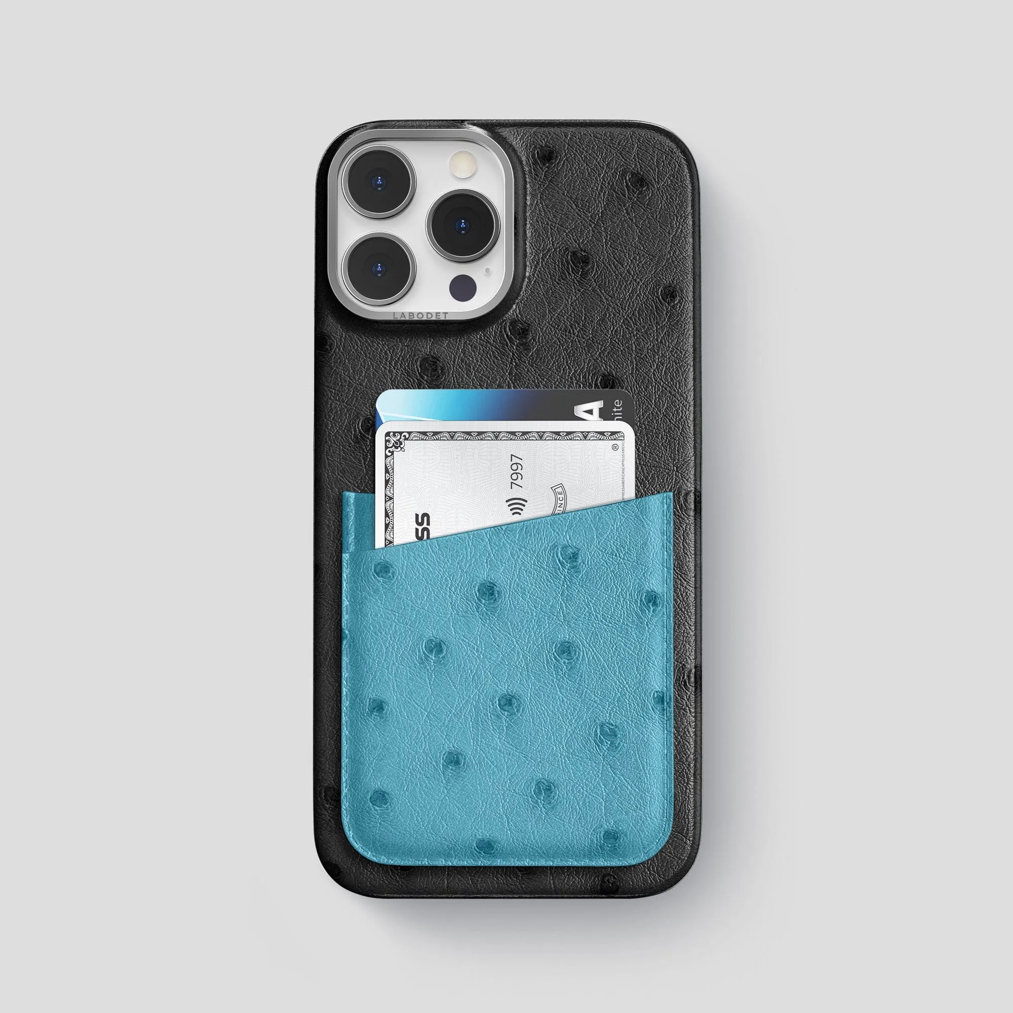 Double Card Case Color?? For iPhone 14 Pro Max In Ostrich Flexible Grip Texture Protective Frame