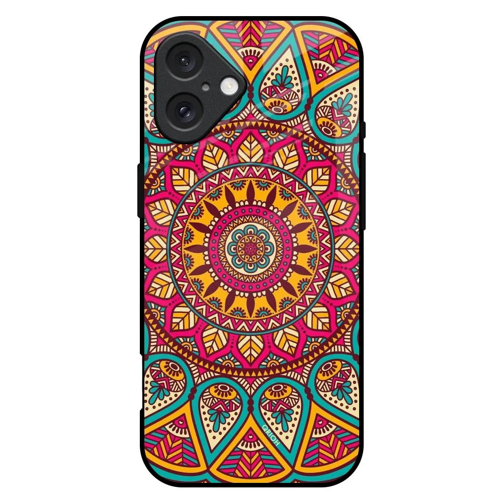 Hybrid Finish Elegant Mandala Glass Case for iPhone 16 Plus