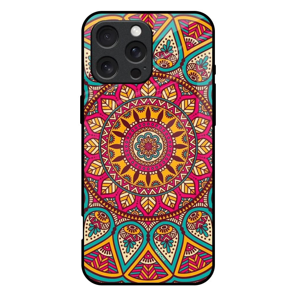 Elegant Mandala Glass Case for iPhone 16 Pro Max Daily Carry Trendy Pattern