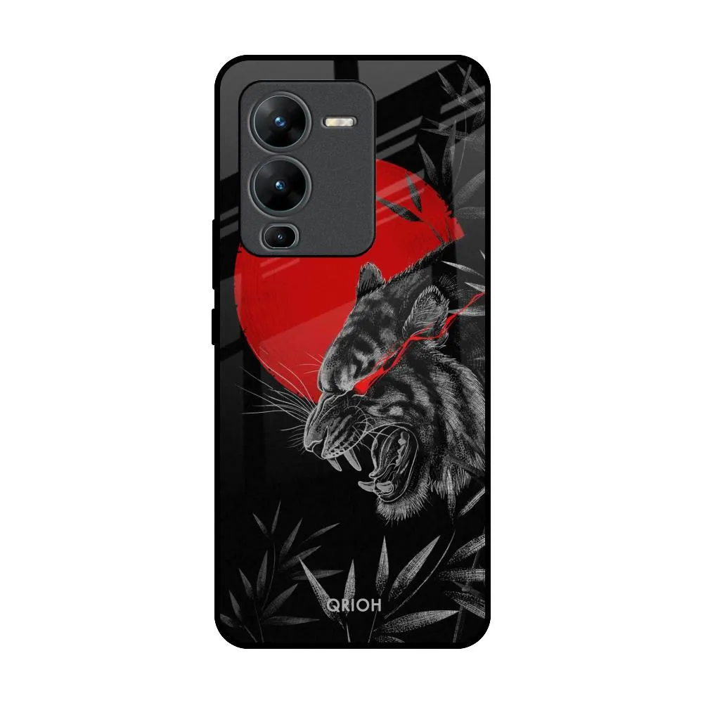 Red Moon Tiger Glass Case for Vivo V25 Pro Ultra Thin