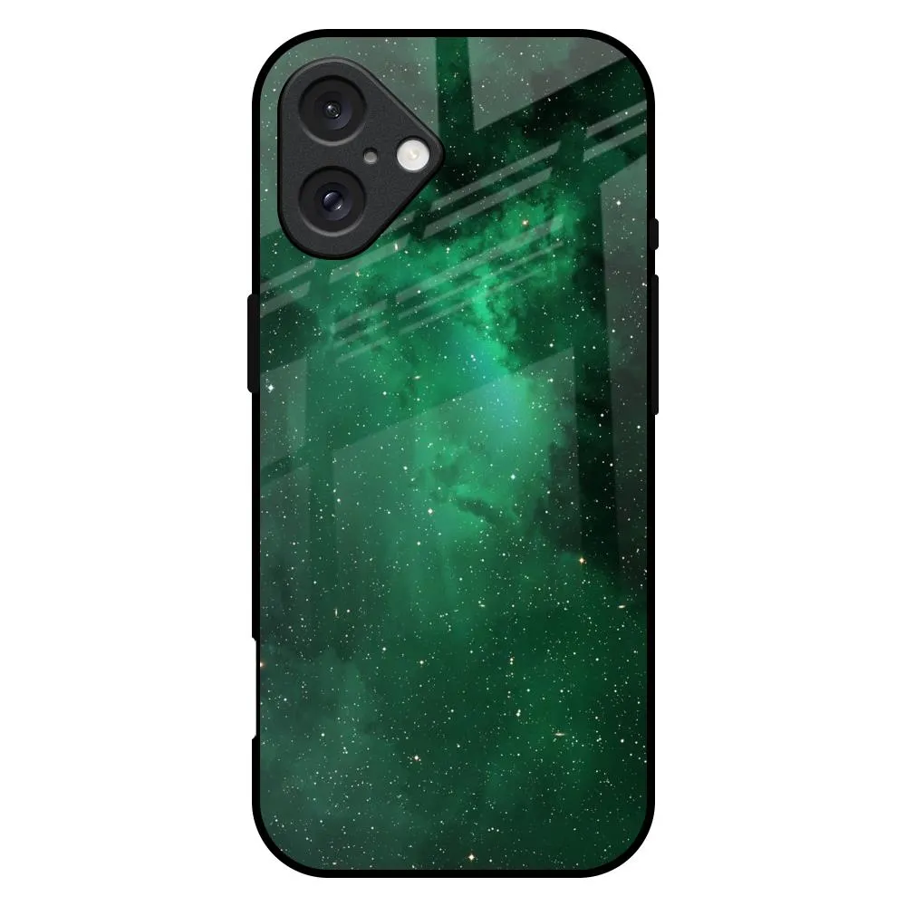 Polished Detail Edge Emerald Firefly Glass Case For iPhone 16 Plus