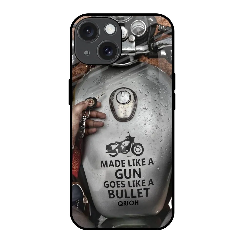 Royal Bike Glass Case for iPhone 15 Compact Shape Smooth Fit