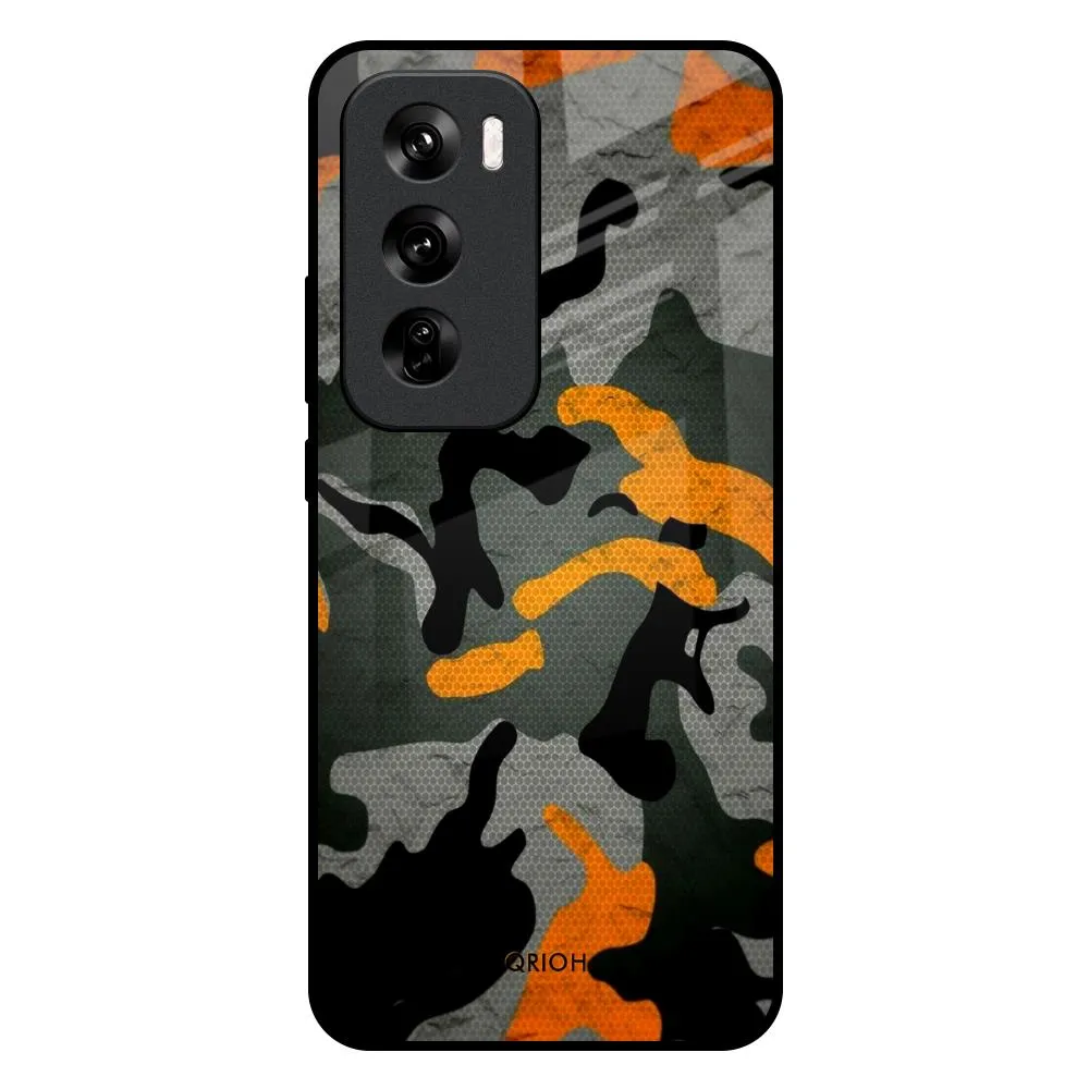 Camouflage Orange Glass Case For Oppo Reno 12 5G Edge Protection