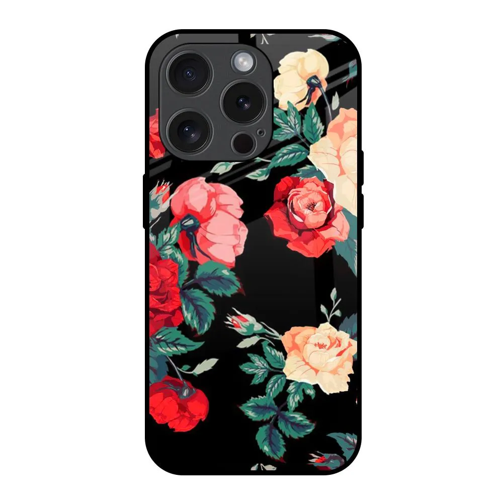 Flexible Detail Floral Bunch Glass Case For iPhone 15 Pro