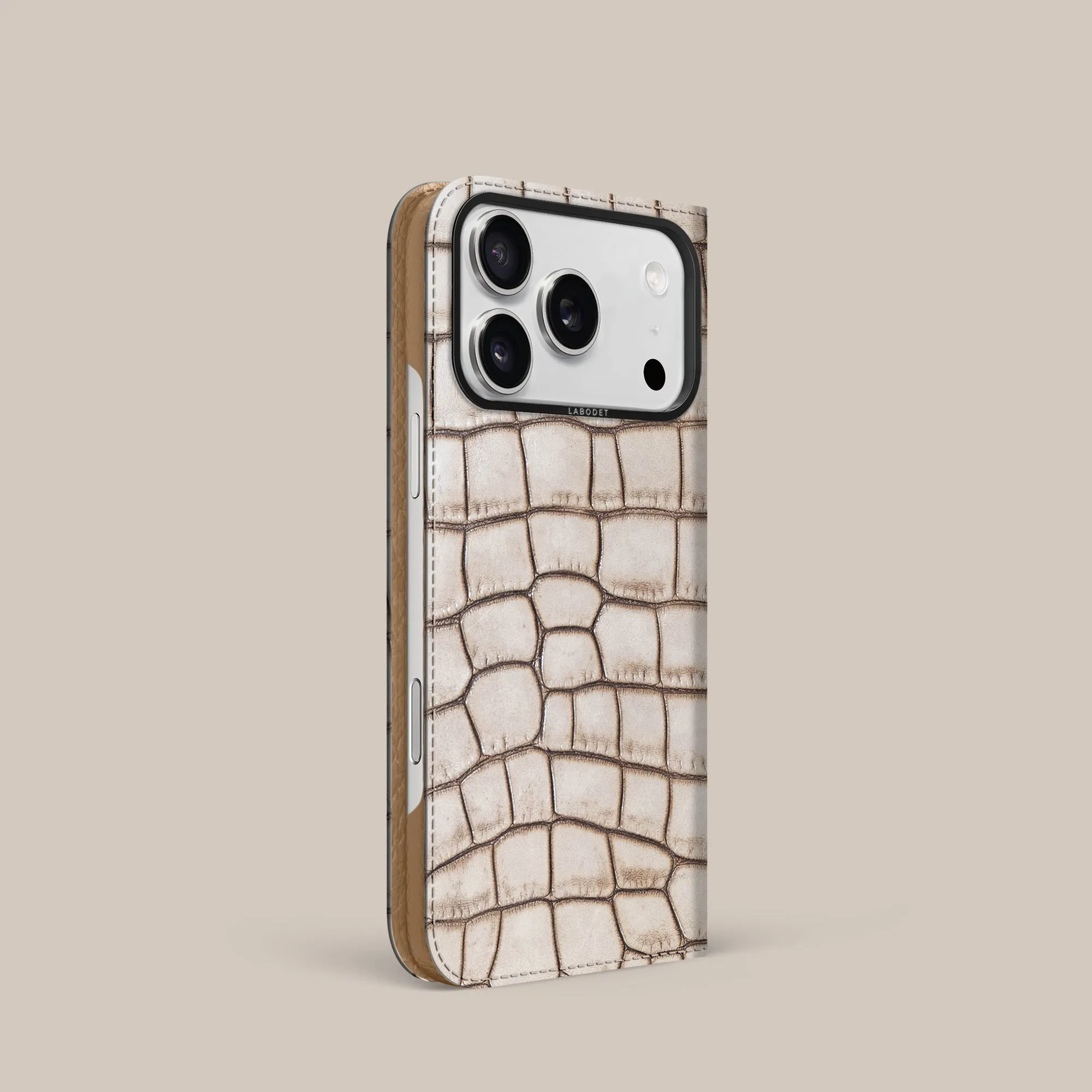 Folio Case 1/1 Cafe Creme For iPhone 17 Pro In Alligator Matte Surface Minimal Surface Layer