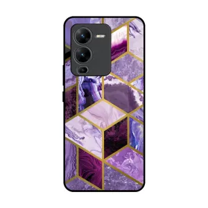 hybrid design Purple Rhombus Marble Glass Case for Vivo V25 Pro