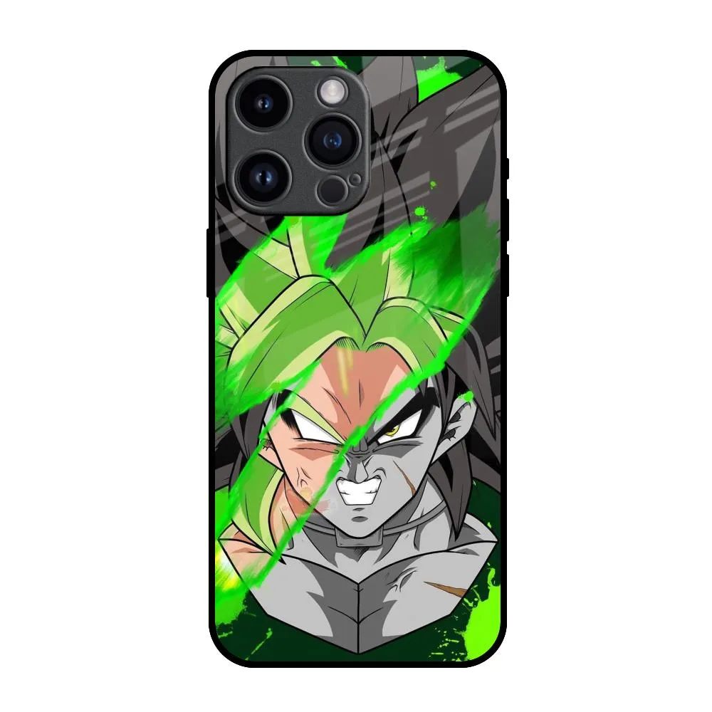 Anime Green Splash Glass Case for iPhone 14 Pro Max Soft Cushion