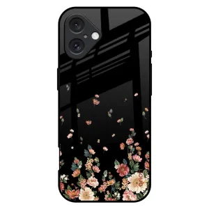 Floating Floral Print Glass Case for iPhone 16 Plus Luxury Layer Texture