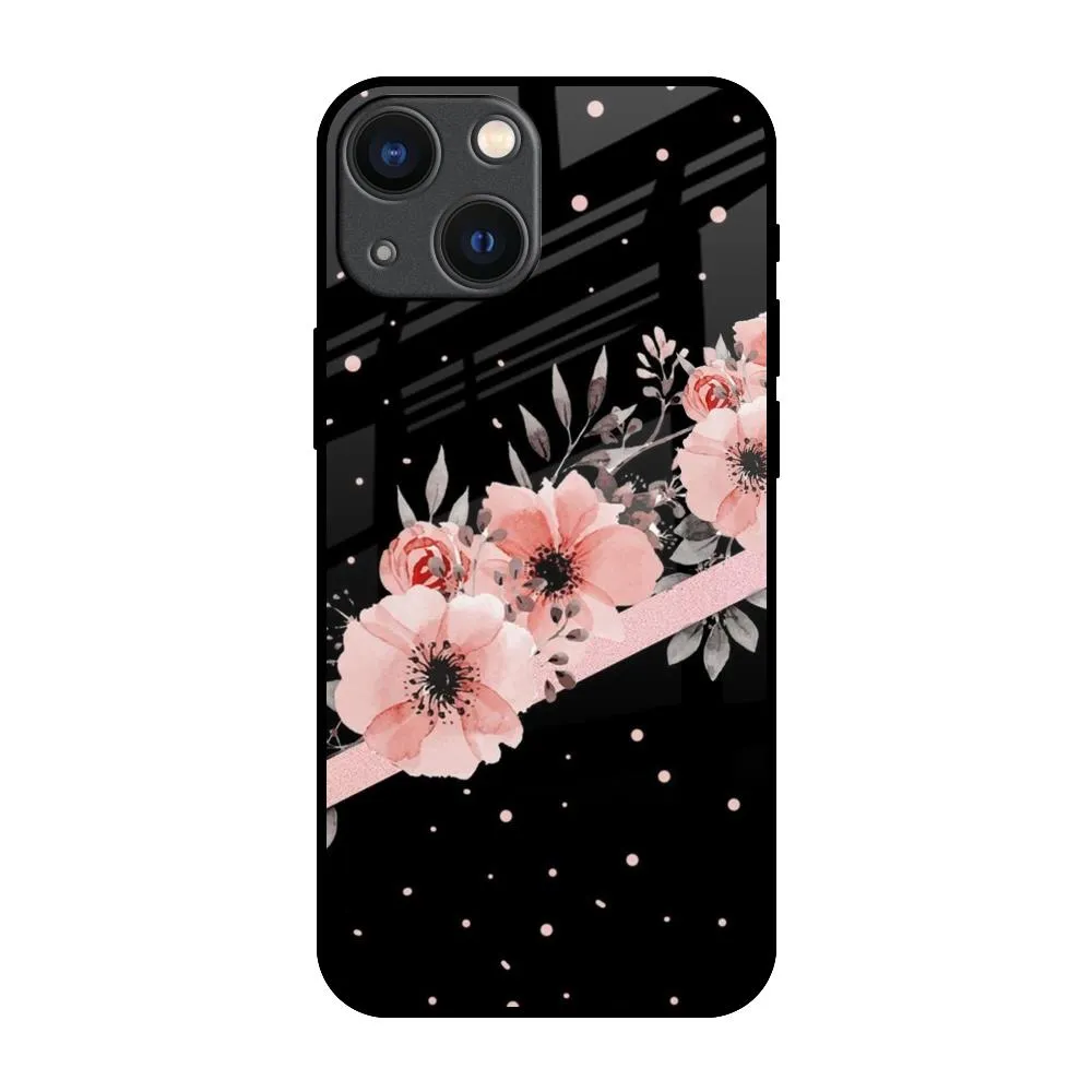 Vivid Pattern Design Modern Pattern Layer Floral Black Band Glass Case For iPhone 14 Plus