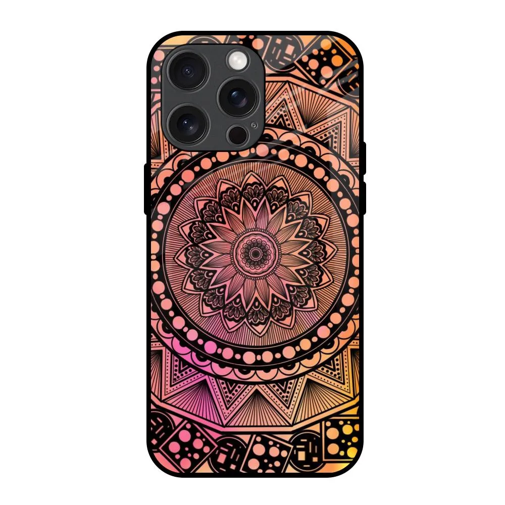 Floral Mandala Glass Case for iPhone 15 Pro Max Hybrid Form High End Look