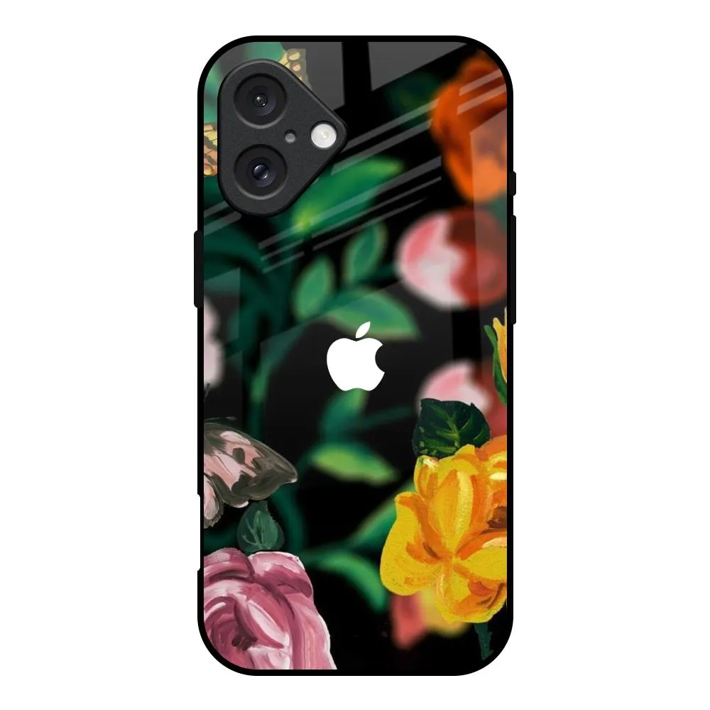 Flowers & Butterfly Glass Case for iPhone 16 Rugged Feel Strong Corners