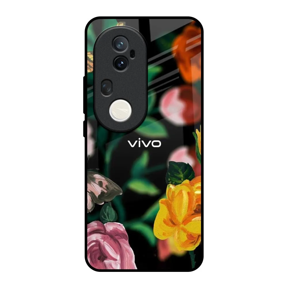 Elegant Shield Color Gradient Flowers & Butterfly Glass Case for Vivo T4 Ultra 5G