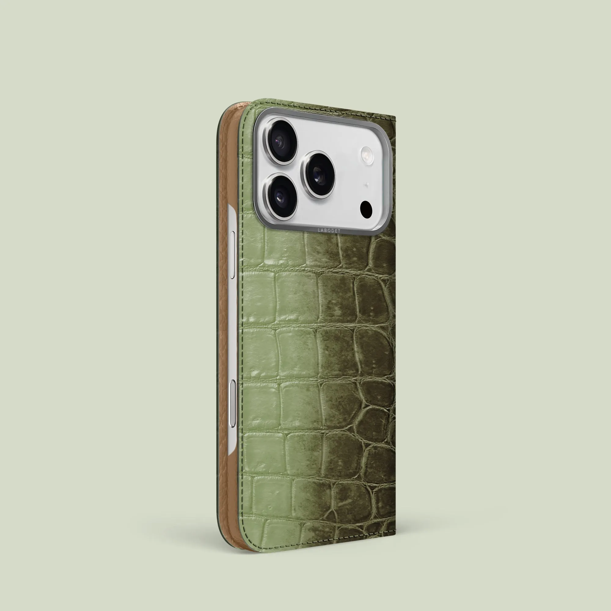 Folio Case Celadon Green For iPhone 17 Pro In Himalayan Crocodile Matte Guard Ergonomic Texture