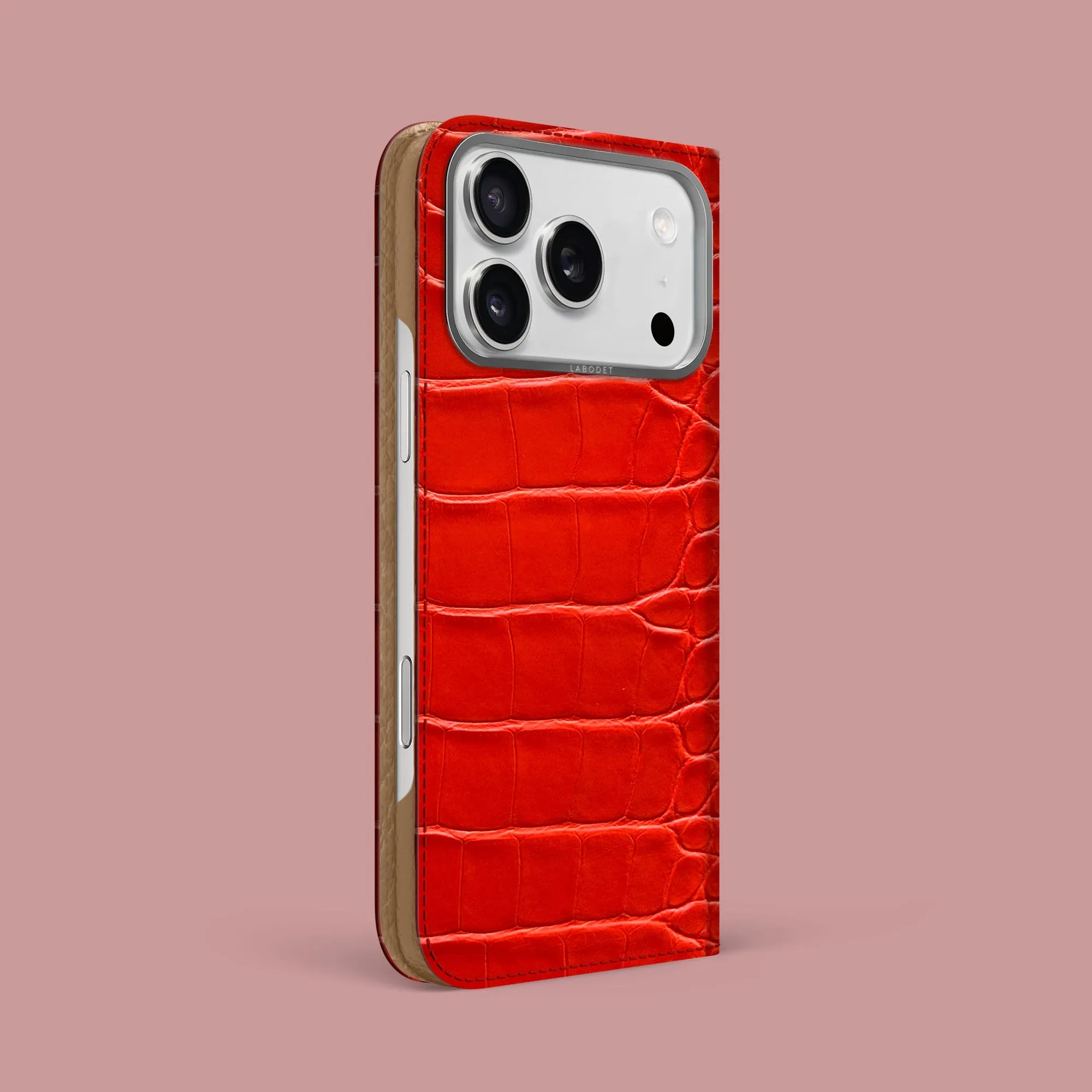 Folio Case Deep Coral For iPhone 17 Pro Max In Alligator Gloss Texture
