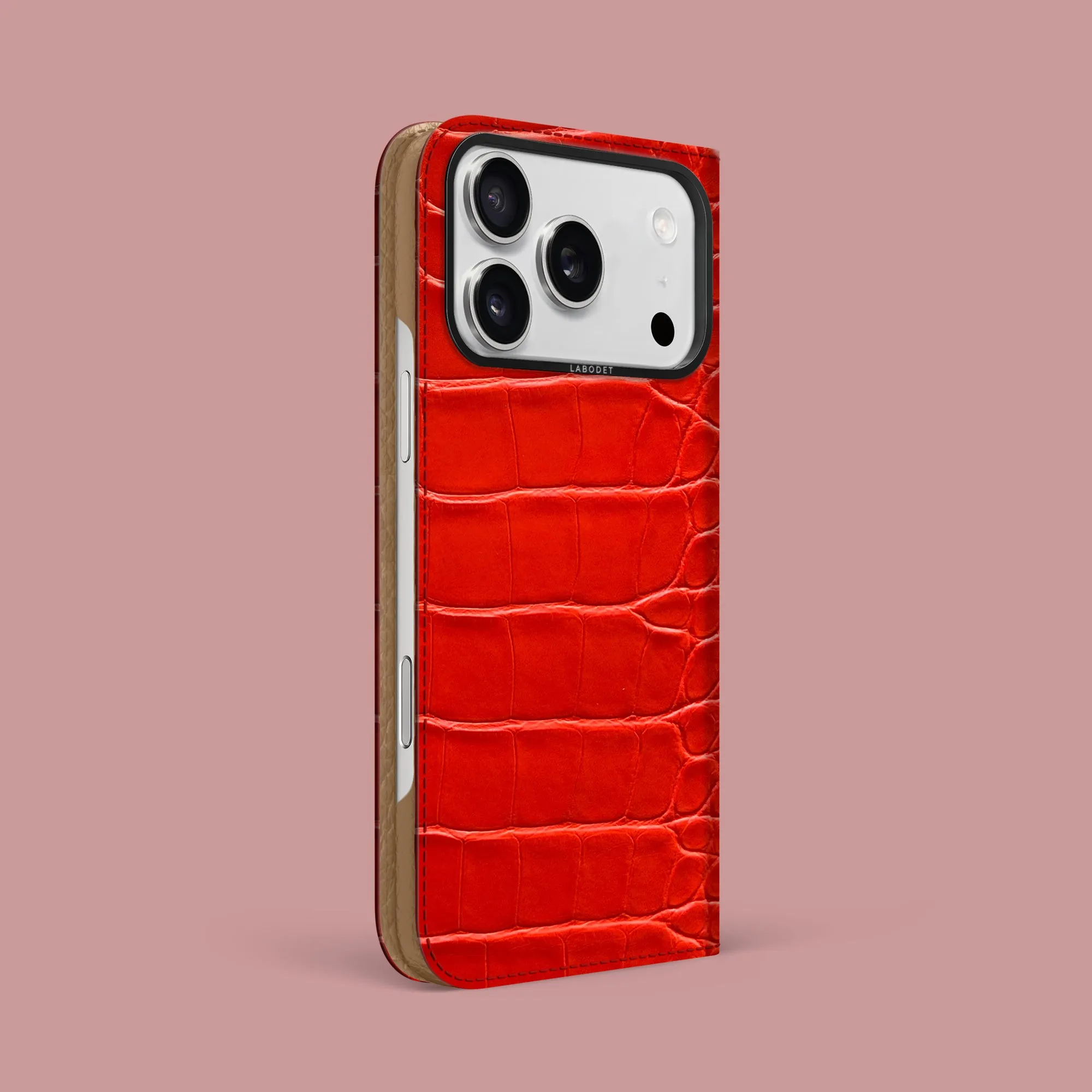 Folio Case Deep Coral For iPhone 17 Pro Max In Alligator Luxury Style