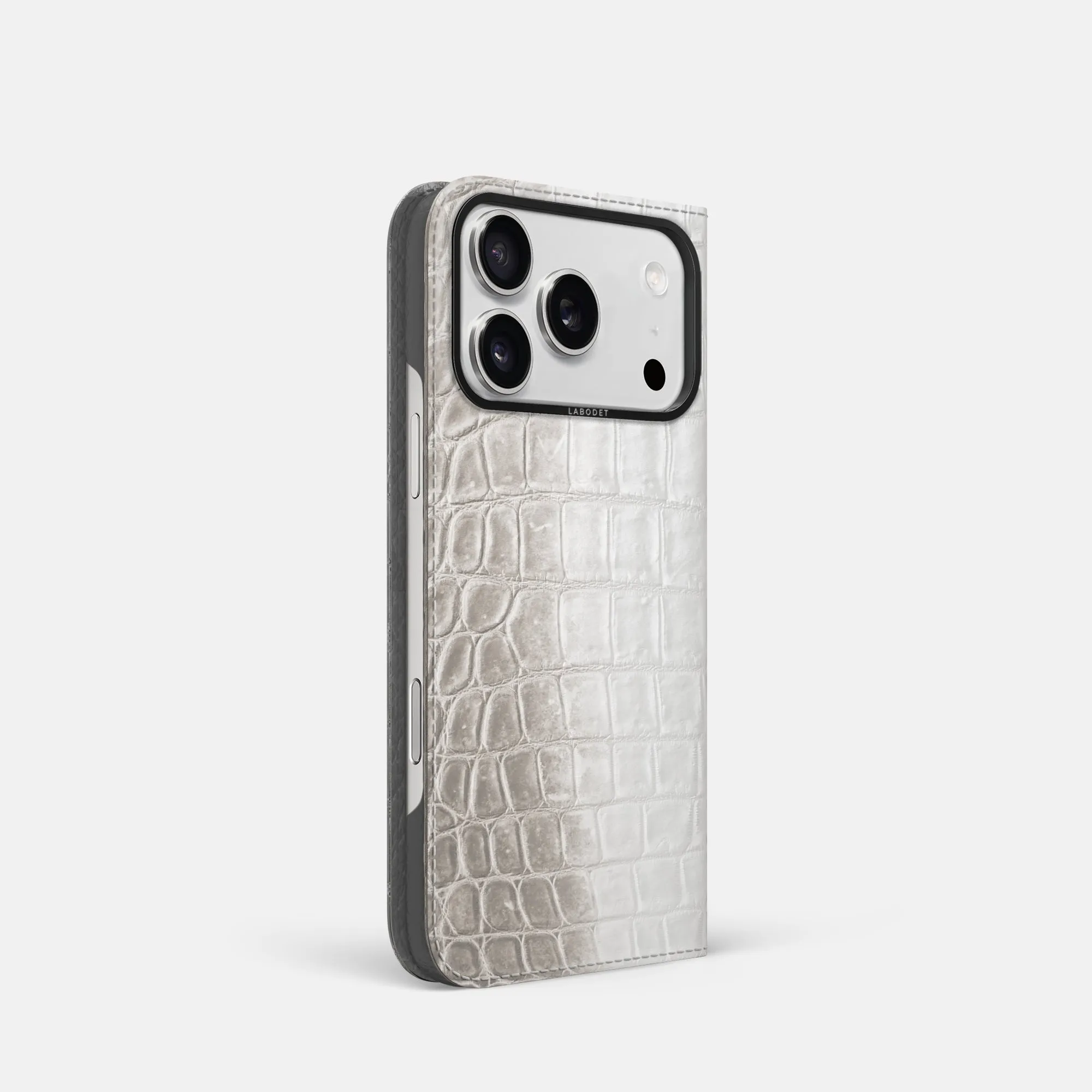 Compact Build Luxury Texture Folio Case For iPhone 17 Pro In Himalayan Crocodile