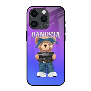Elegant Pattern Gangsta Bear Glass Case for iPhone 14 Pro