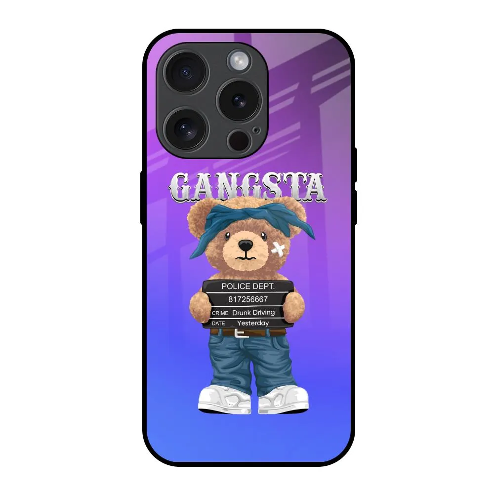 Flexible Pattern Layer Gangsta Bear Glass Case for iPhone 15 Pro