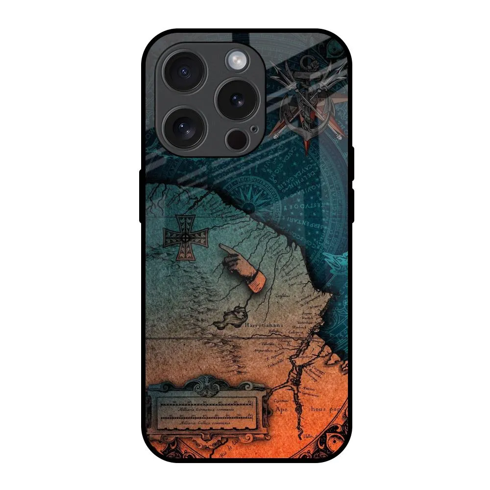 Smooth Look Geographical Map Glass Case for iPhone 15 Pro