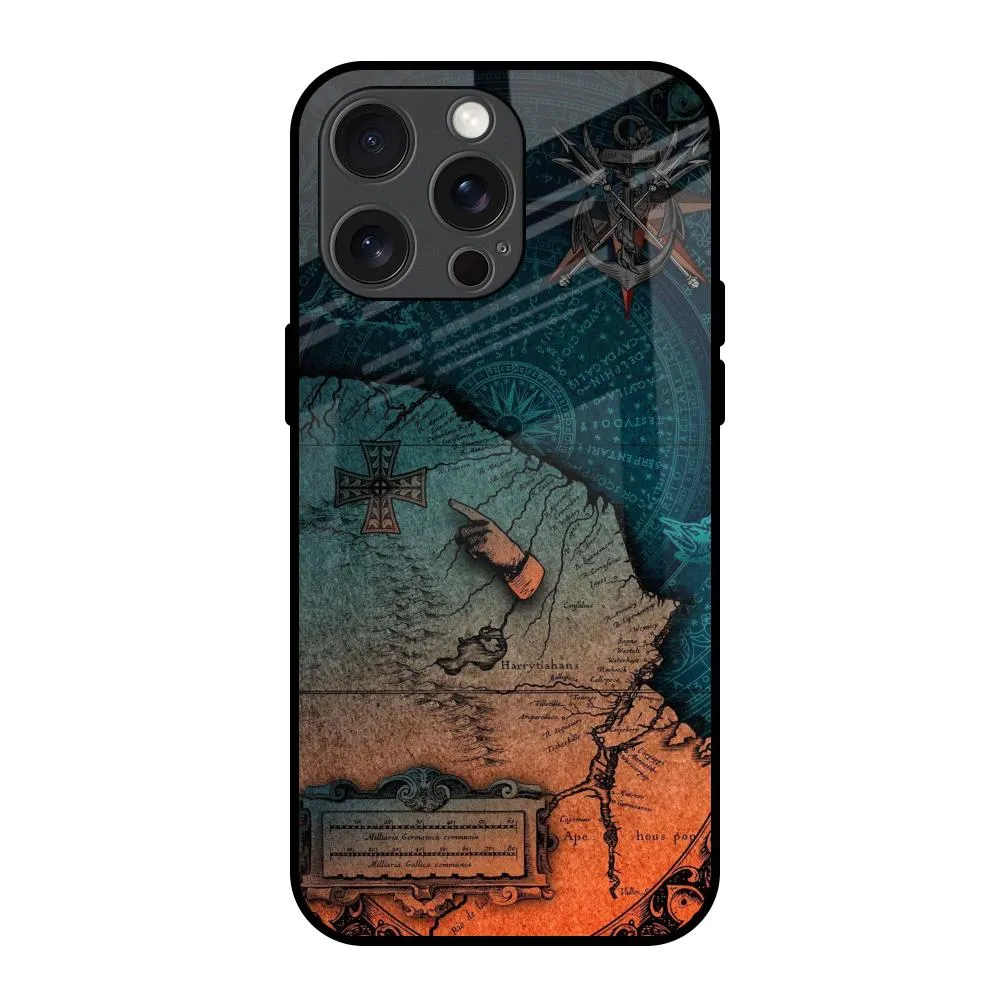 Geographical Map Glass Case for iPhone 15 Pro Max Strong Corners Protective Design Layer