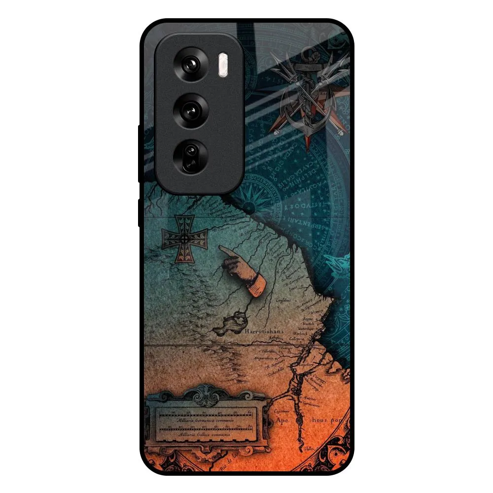 Edge Reinforced Luxury Appeal Geographical Map Glass Case for Oppo Reno 12 Pro 5G