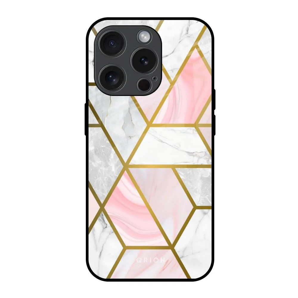 Everyday Comfort Geometrical Marble Glass Case for iPhone 15 Pro