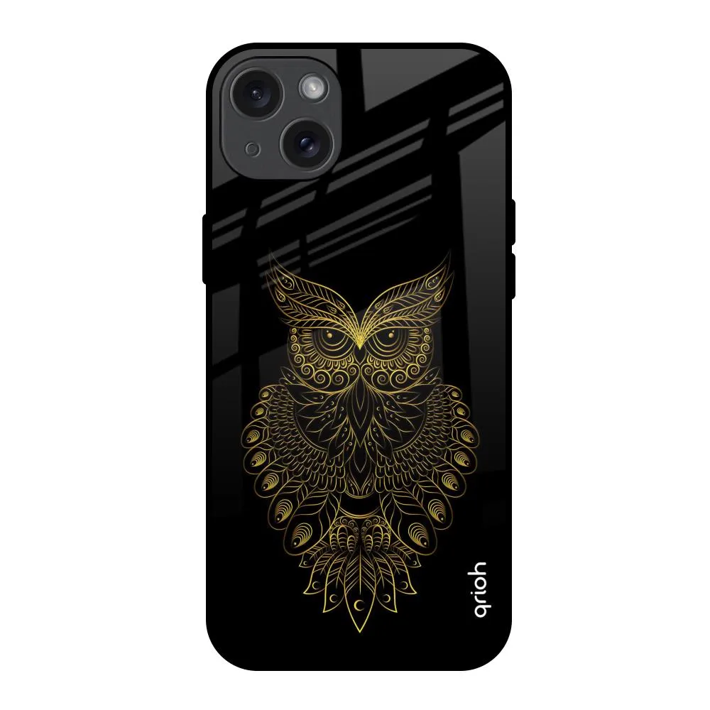 Edge Reinforced Golden Owl Glass Case for iPhone 15 Plus