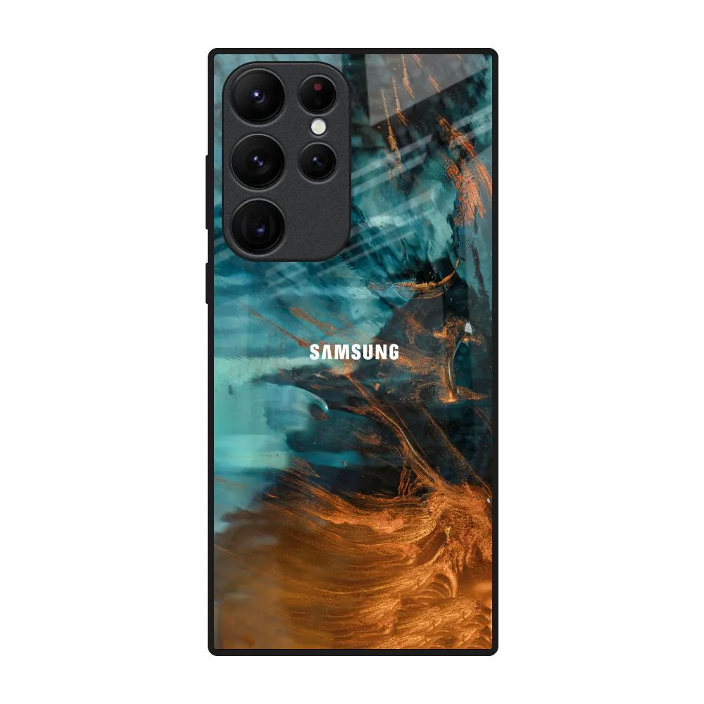 Comfort Fit Edge Fashion Accent Golden Splash Glass Case for Samsung Galaxy S22 Ultra 5G