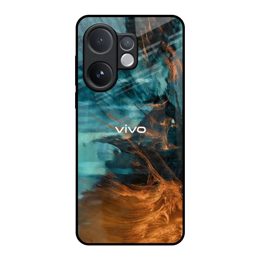 Golden Splash Glass Case for Vivo V60 5G Comfort Edge Texture Pocket Friendly