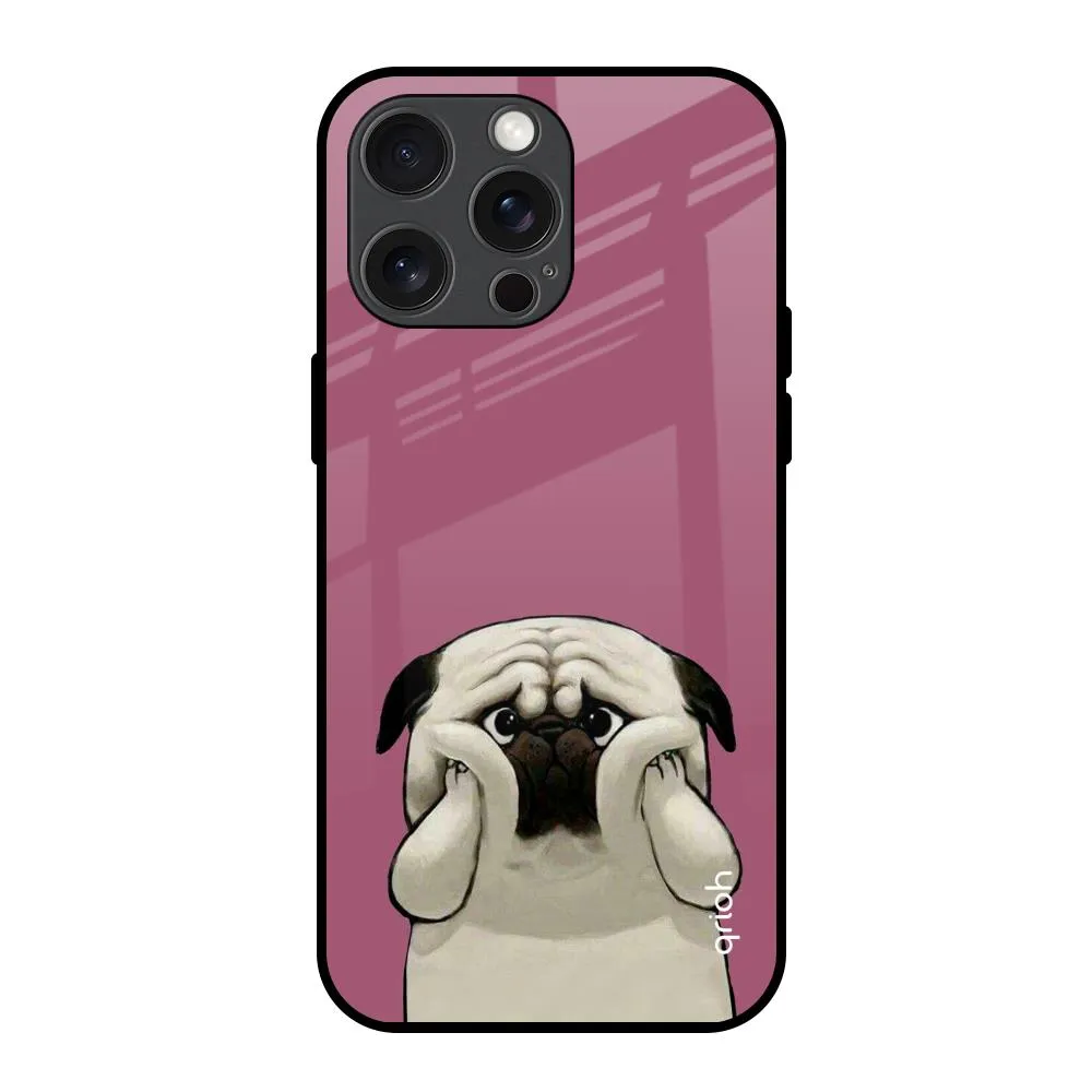Protective Texture Layer Funny Pug Face Glass Case For iPhone 15 Pro Max