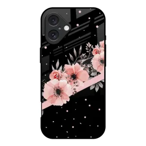 Clear Pattern Smooth Grip Layer Floral Black Band Glass Case For iPhone 16