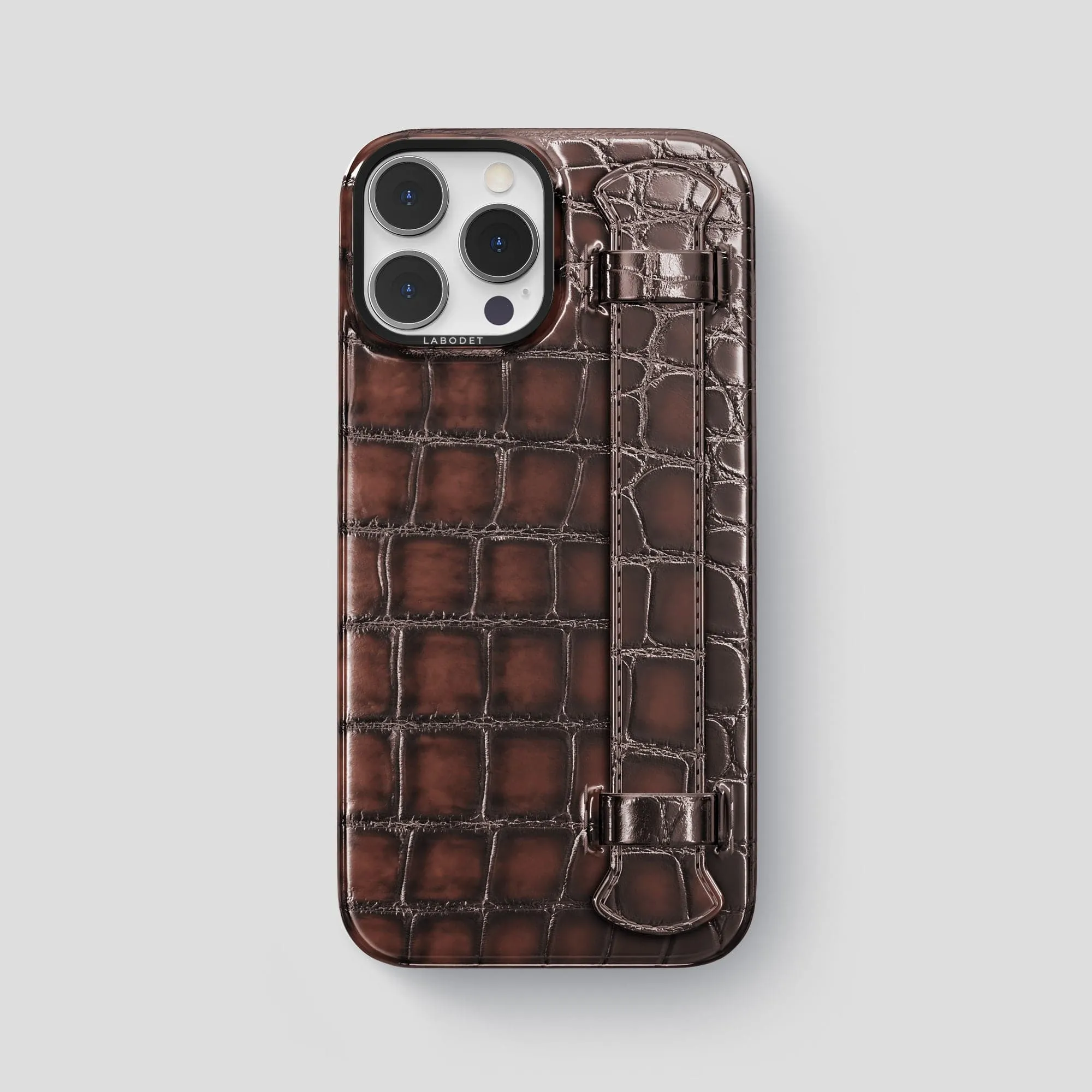 Durable Texture Finish Handle Case For iPhone 14 Pro Max In Patina Alligator